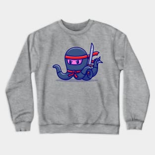 Cute Octopus Ninja Holding Sword Cartoon Crewneck Sweatshirt